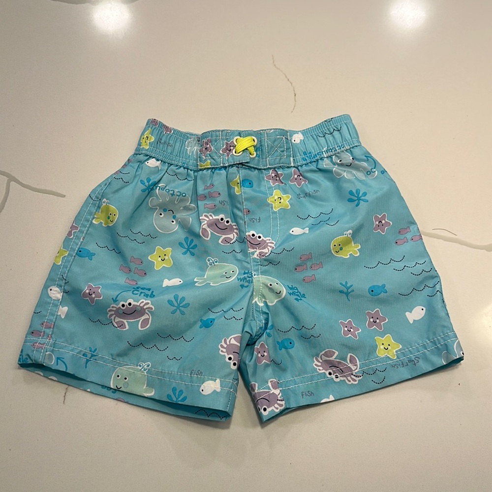Wippette baby boy swim trunks blue sea starfish crab whale size 18 months